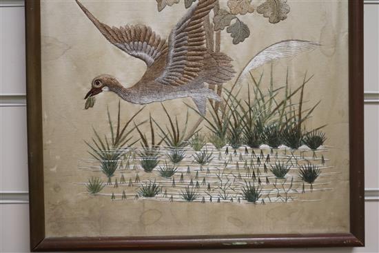A pair of Chinese silkwork panels 107 x 29cm